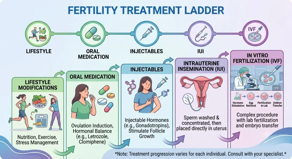 PCOS fertility treatment steps ladder